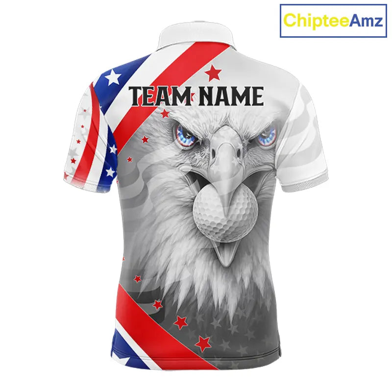 Red, White and Blue US Flag Eagle Golf Polo Shirts For Men Custom Patriotic mens golf shirts NQS11631