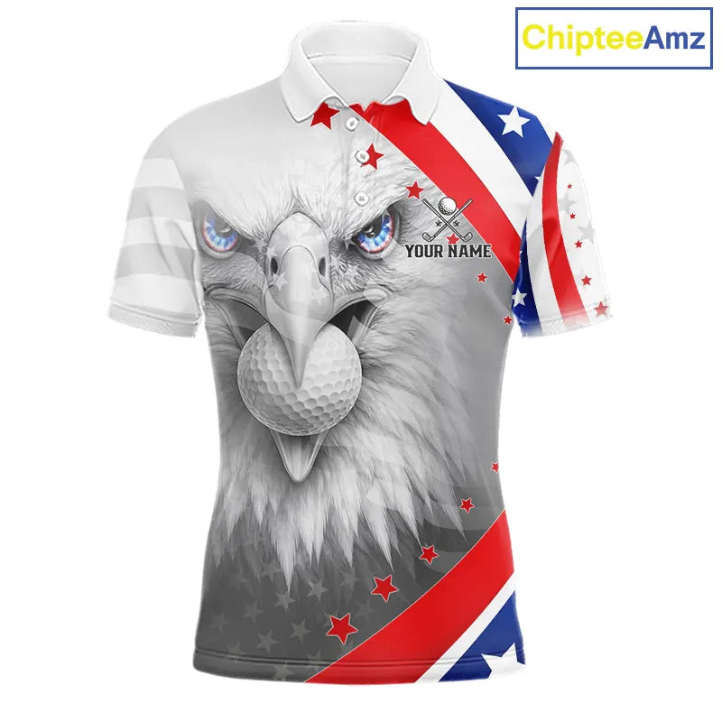 Red, White and Blue US Flag Eagle Golf Polo Shirts For Men Custom Patriotic mens golf shirts NQS11631