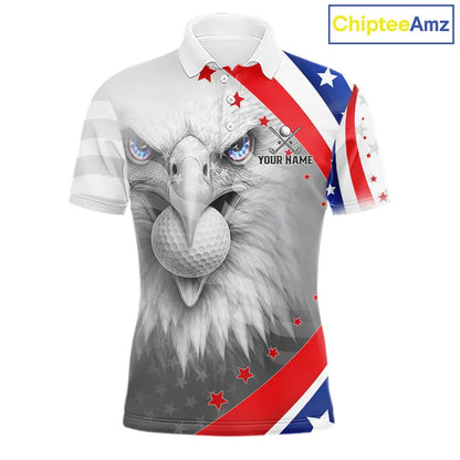 Red, White and Blue US Flag Eagle Golf Polo Shirts For Men Custom Patriotic mens golf shirts NQS11631