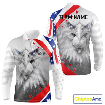 Red, White and Blue US Flag Eagle Golf Polo Shirts For Men Custom Patriotic mens golf shirts NQS11631