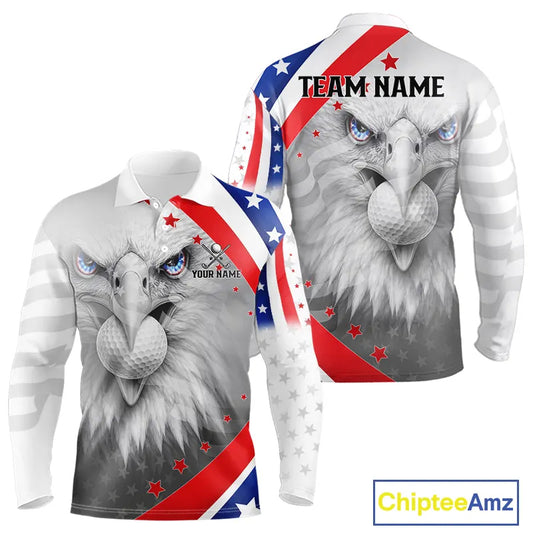 Red, White and Blue US Flag Eagle Golf Polo Shirts For Men Custom Patriotic mens golf shirts NQS11631