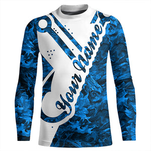 Fishing Blue camo fish hook Customize Name UV protection long sleeves fishing shirts for men, women NQS1808