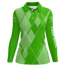Load image into Gallery viewer, Green argyle pattern custom Womens golf polo shirts, ladies golf tops golfing gifts NQS7610