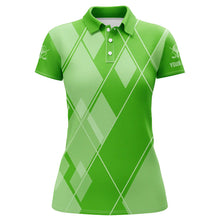 Load image into Gallery viewer, Green argyle pattern custom Womens golf polo shirts, ladies golf tops golfing gifts NQS7610