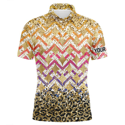 Yellow glitter leopard pattern Mens golf polo shirts custom team golf top for men NQS7814