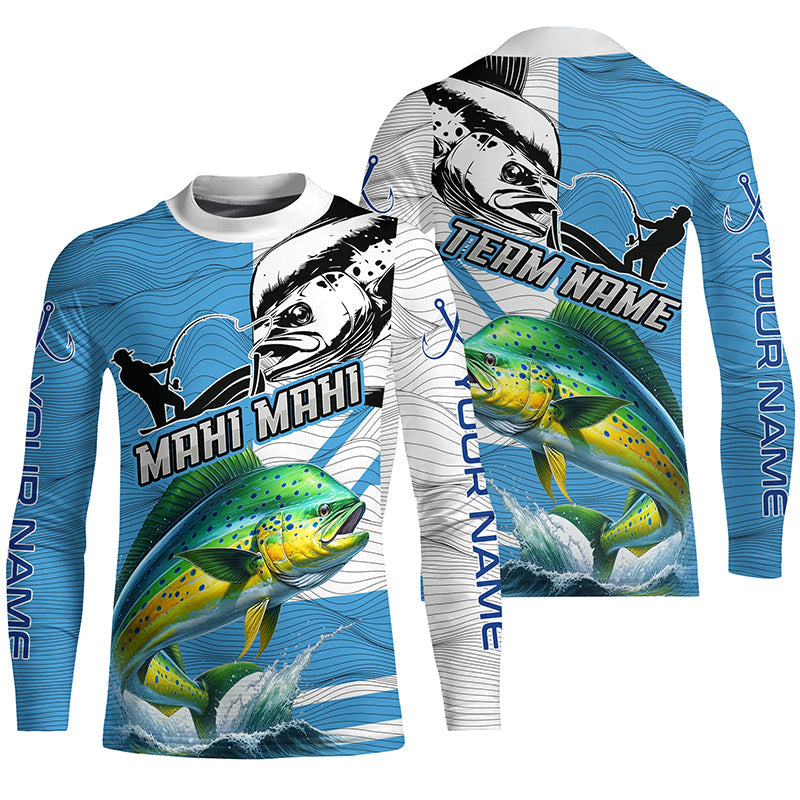 Mahi mahi Fishing Blue Camo UV protection custom long sleeve fishing apparel, Dorado fishing jerseys NQS8235