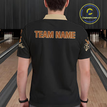 Load image into Gallery viewer, Black and Brown Skull Retro Bowling Polo, Quarter Zip Shirts For Men Custom Team Bowling Jersey NQS10859