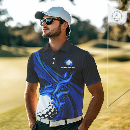 Black and Blue Golf ball Flame Golf Polo Shirts For Men Custom men's golf clothing, best golf gifts NQS10864