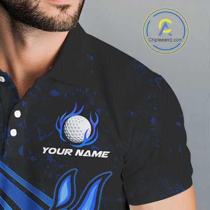 Black and Blue Golf ball Flame Golf Polo Shirts For Men Custom men's golf clothing, best golf gifts NQS10864