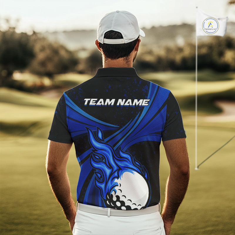 Black and Blue Golf ball Flame Golf Polo Shirts For Men Custom men's golf clothing, best golf gifts NQS10864