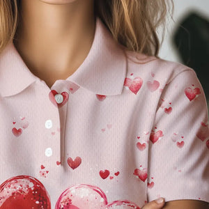 Pink Glitter Flamingo Heart Theme Women golf polo shirt custom Valentines golf tops gift for her NQS9367
