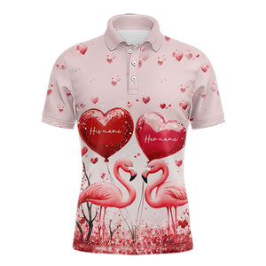 Pink Glitter Flamingo Heart Theme Mens golf polo shirts custom Valentines golf tops gifts for him NQS9367