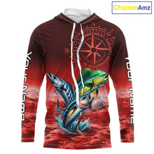 Load image into Gallery viewer, Personalized Mahi Mahi, Wahoo, Tuna Red Performance Fishing Shirt, compass offshore tournament Shirts NQS11437