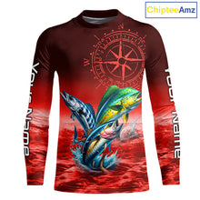 Load image into Gallery viewer, Personalized Mahi Mahi, Wahoo, Tuna Red Performance Fishing Shirt, compass offshore tournament Shirts NQS11437