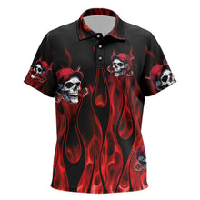 Load image into Gallery viewer, Red Flame Skull Kid Golf Polo Shirt custom skull fire golf apparel for kid NQS9515