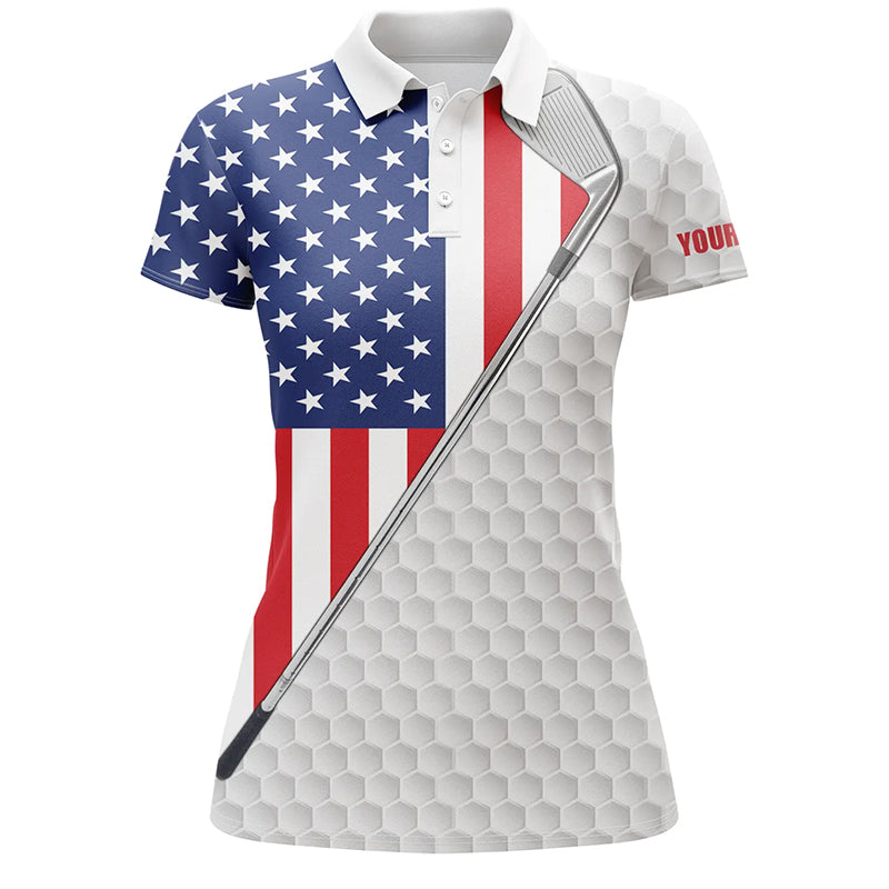 American flag white Womens golf polo shirts custom name golf clubs patriotic team golf shirt for women NQS5737