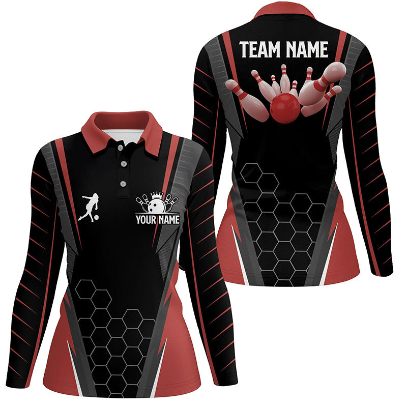 Black personalized bowling shirt for women – custom name design side view