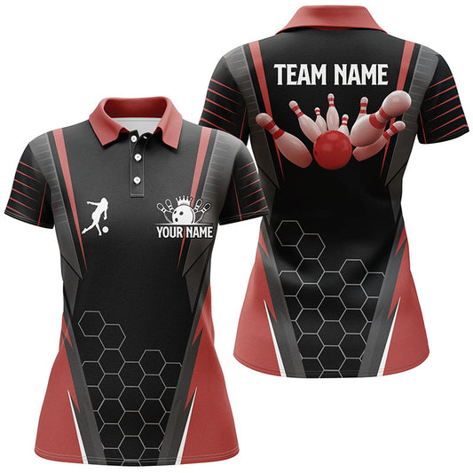 Custom Black bowling shirt for women – personalized team jersey front view