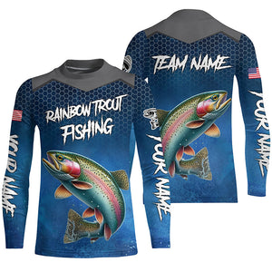 Blue camo Rainbow trout fishing Custom performance long sleeve team Trout fishing tournament shirts NQS8237