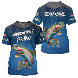 Blue camo Rainbow trout fishing Custom performance long sleeve team Trout fishing tournament shirts NQS8237