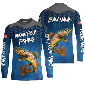 Blue camo Brown trout fishing Custom performance long sleeve team Trout fishing tournament shirts NQS8238