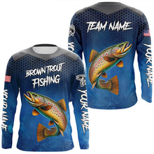 Load image into Gallery viewer, Blue camo Brown trout fishing Custom performance long sleeve team Trout fishing tournament shirts NQS8238