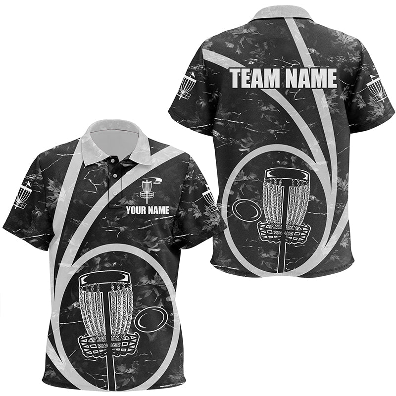 Kid disc golf polo shirts custom name black camo disc golf basket personalized disc golf shirt NQS8701