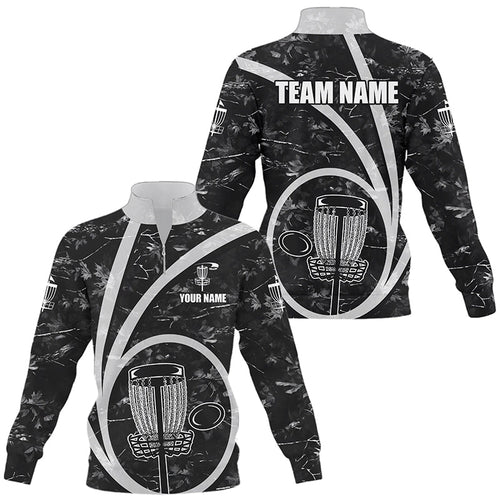 Quarter zip golf sweatshirt custom name black camo disc golf basket personalized disc golf sweater NQS8701