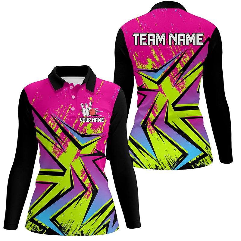 Colorful Bowling Polo, Quarter Zip Shirts For Women Custom Bowling Team Jersey, Gift For Bowlers NQS8921