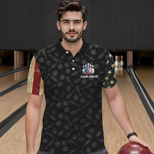 Retro American Flag Skull Camo Bowling Shirts For Men Custom Bowling Team Shirts Bowler Outfit NQS9371