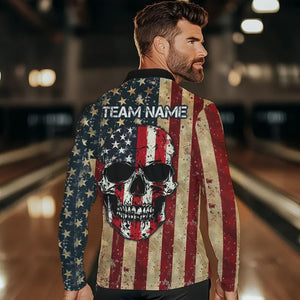 Retro American Flag Skull Camo Bowling Shirts For Men Custom Bowling Team Shirts Bowler Outfit NQS9371