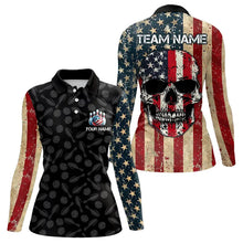 Load image into Gallery viewer, Retro American Flag Skull Camo Bowling Shirts For Women Custom Bowling Team Shirts Bowler Outfit NQS9371