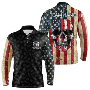 Retro American Flag Skull Camo Bowling Shirts For Men Custom Bowling Team Shirts Bowler Outfit NQS9371