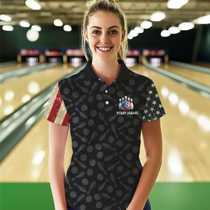 Retro American Flag Skull Camo Bowling Shirts For Women Custom Bowling Team Shirts Bowler Outfit NQS9371