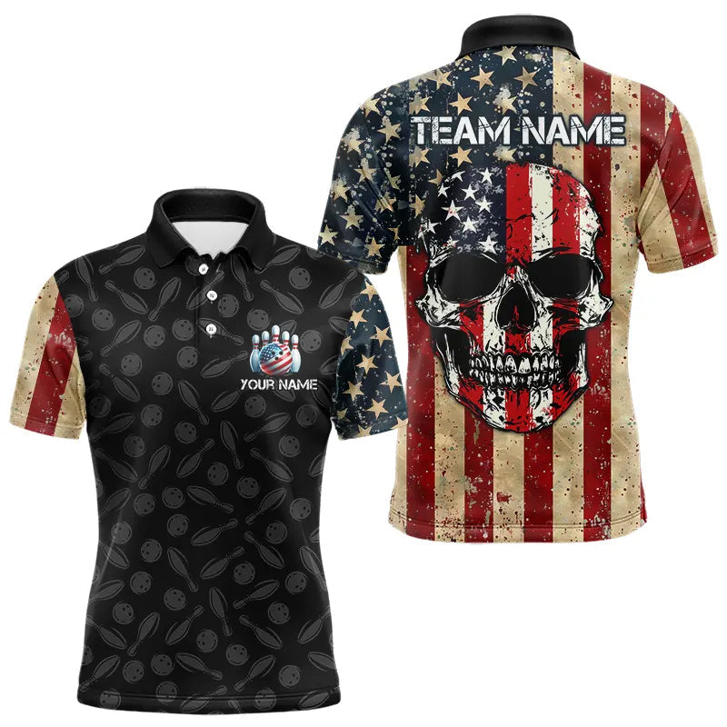 Retro American Flag Skull Camo Bowling Shirts For Men Custom Bowling Team Shirts Bowler Outfit NQS9371