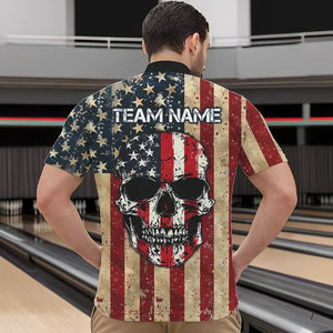 Retro American Flag Skull Camo Bowling Shirts For Men Custom Bowling Team Shirts Bowler Outfit NQS9371