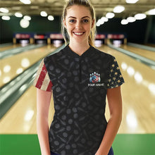 Load image into Gallery viewer, Retro American Flag Skull Camo Bowling Shirts For Women Custom Bowling Team Shirts Bowler Outfit NQS9371