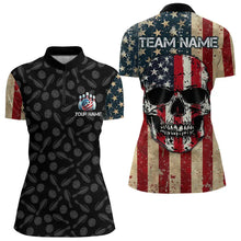 Load image into Gallery viewer, Retro American Flag Skull Camo Bowling Shirts For Women Custom Bowling Team Shirts Bowler Outfit NQS9371