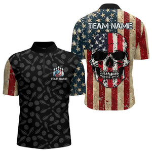 Retro American Flag Skull Camo Bowling Shirts For Men Custom Bowling Team Shirts Bowler Outfit NQS9371