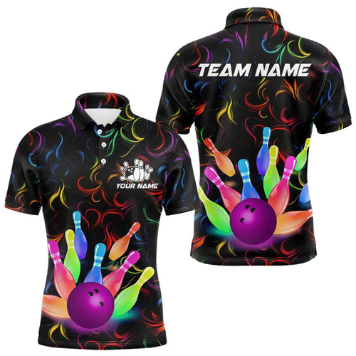 Colorful Neon Flame pattern Bowling Shirts For Men Custom Bowling Team Jerseys, Gift For Bowler NQS9374