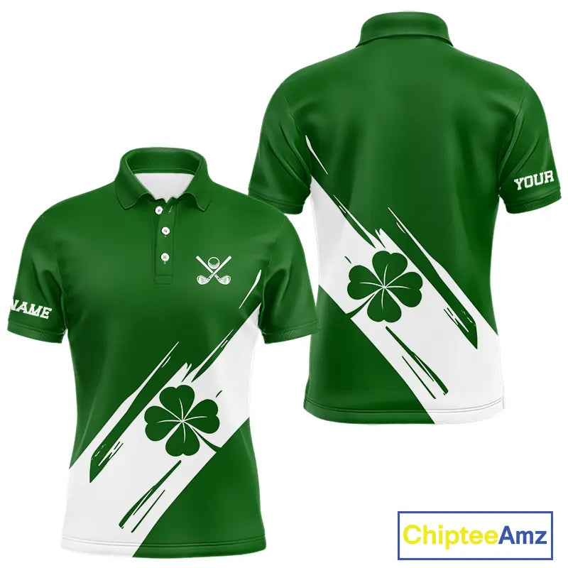 Mens golf polo shirts White and Green Shamrock custom St Patrick's Day team golf shirts for men NQS11639