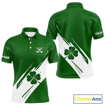 Mens golf polo shirts White and Green Shamrock custom St Patrick's Day team golf shirts for men NQS11639