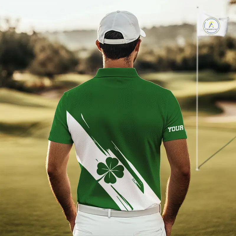 Mens golf polo shirts White and Green Shamrock custom St Patrick's Day team golf shirts for men NQS11639