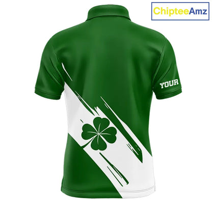 Mens golf polo shirts White and Green Shamrock custom St Patrick's Day team golf shirts for men NQS11639