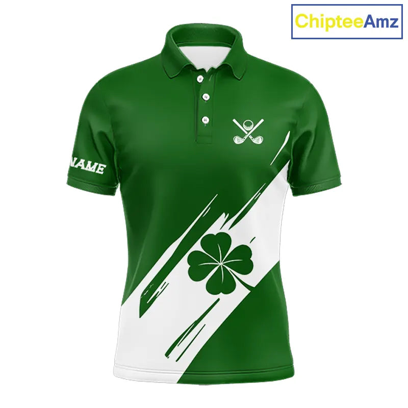 Mens golf polo shirts White and Green Shamrock custom St Patrick's Day team golf shirts for men NQS11639