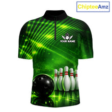 Load image into Gallery viewer, Green Light Bowling Polo, Quarter Zip Shirts For Men Custom Bowling Team Jerseys, Gift For Bowlers NQS11737