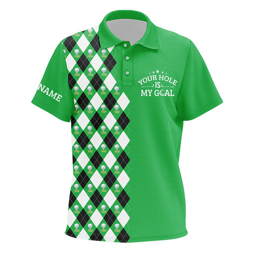Funny Kid golf polos shirt green argyle pattern custom your hole is my goal, golfing gifts for kid NQS7461