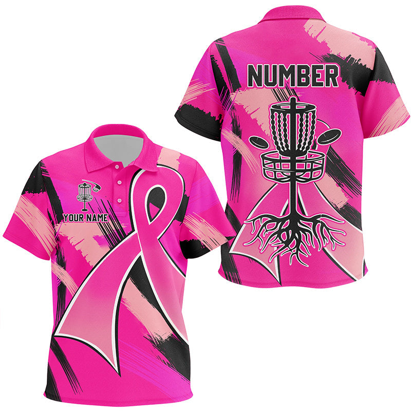 Pink ribbons Breast Cancer Kid disc golf polo shirts custom team breast cancer disc golf jersey NQS8702
