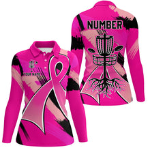 Load image into Gallery viewer, Pink ribbons Breast Cancer Womens disc golf polo shirt custom team breast cancer disc golf jersey NQS8702