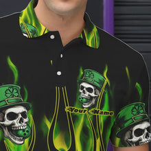 Load image into Gallery viewer, Green Flame clover skull St Patrick's Day Mens bowling shirts Custom Lucky Bowling Team Jerseys NQS9379
